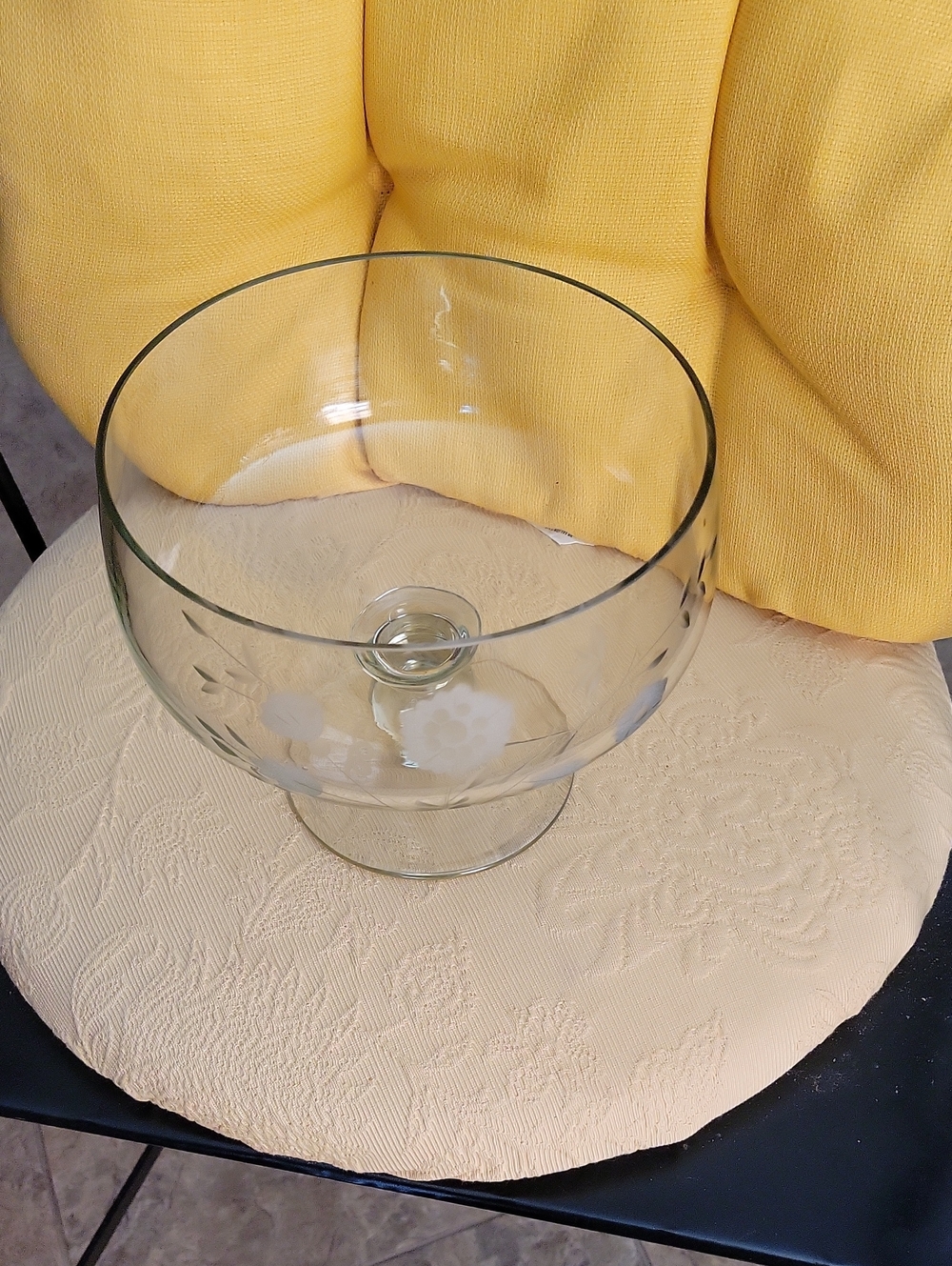 Clear Etched Glass Dessert Bowl - White Floral